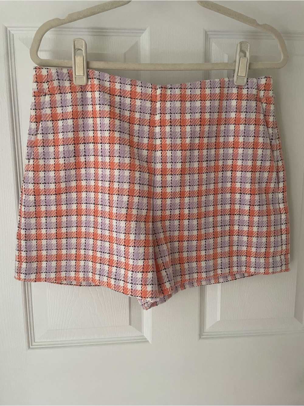 Ann Taylor Petite Plaid Tweed Women’s Shorts in Orange and Lavender